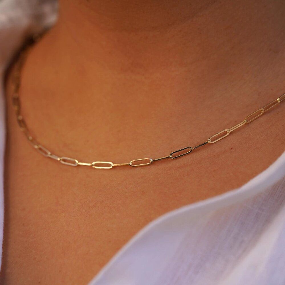 14k Solid Gold 3.0mm Solid Square Paperclip Chain… - image 3